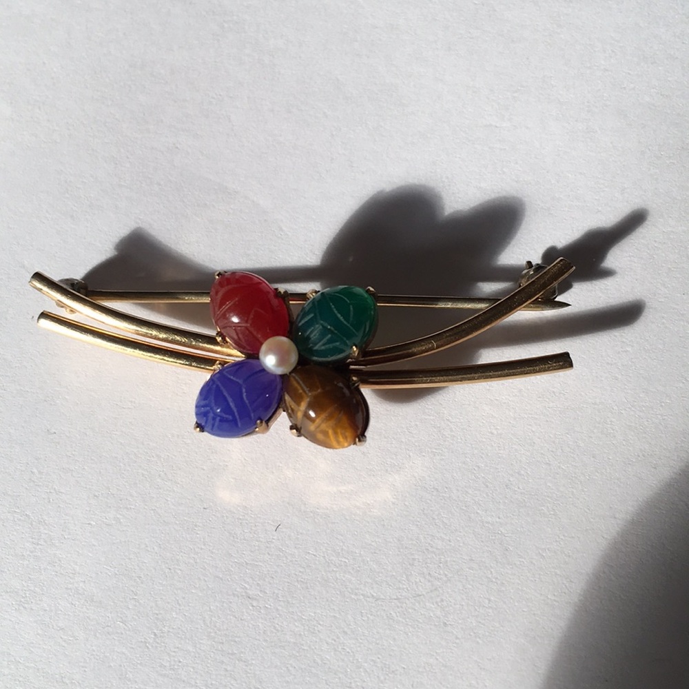 Scarab Brooch Multi-colored Glass Vintage Bar Pin